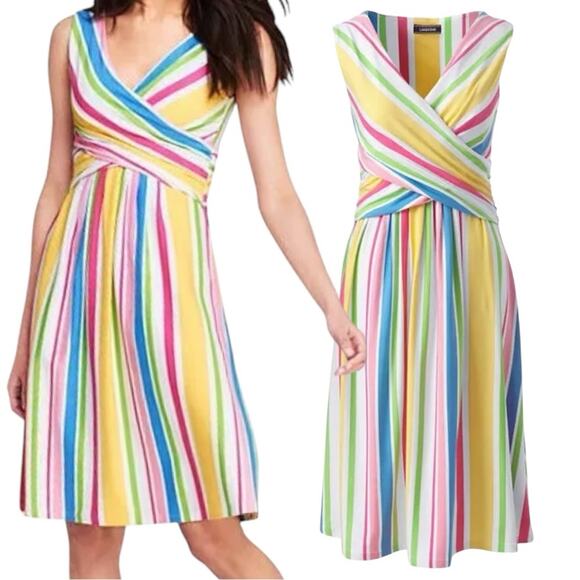 Lands End Sleeveless Fit Flare Dress Colorful Striped Sleeveless Dress Size XLP - Picture 4 of 4